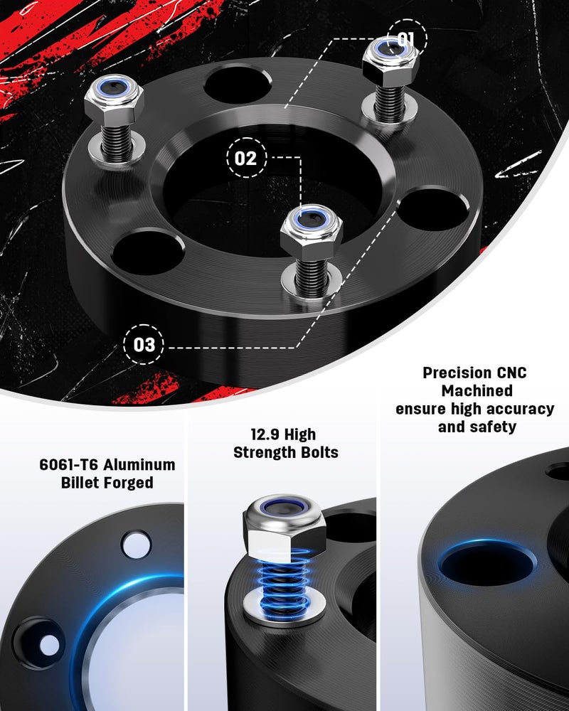 Richeer 2 inch Leveling Lift Kit Compatible with 2004-2026 F150, Leveling Lift Kit Fit for 2004-2026 F150 2WD 4WD, 2003-2018 Expedition Forged Front Strut Spacers Raise the Front of your F150 by 2" - Image 3